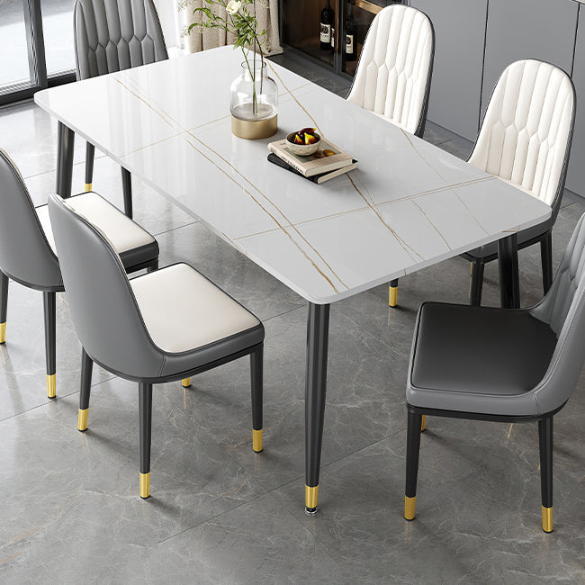 Rectangle Industrial Sintered Stone Dining Table 4 Legs Carbon Steel Base Table for Home White Gold Without Chairs Clearhalo ' dining_table' 'Dining Tables & Seating' 'Dining Tables' 'furn' 'furn_dining_table' 'Furniture' 'furniture_dining_table' 'Kitchen & Dining Furniture' 'kitchen&dining_furn' 'kitchen' 'kitchen_dining_table' 3864594