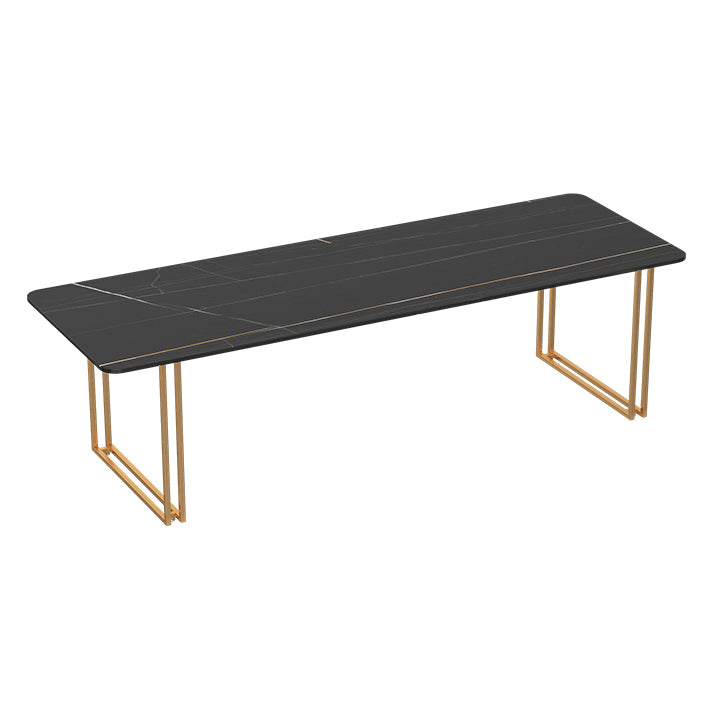 Industrial Sintered Stone Dinner Room Kitchen Table Black Table with Gold Frame for Dining Room 78.7"L x 27.6"W x 29.5"H Without Chairs Clearhalo ' dining_table' 'Dining Tables & Seating' 'Dining Tables' 'furn' 'furn_dining_table' 'Furniture' 'furniture_dining_table' 'Kitchen & Dining Furniture' 'kitchen&dining_furn' 'kitchen' 'kitchen_dining_table' 3864776