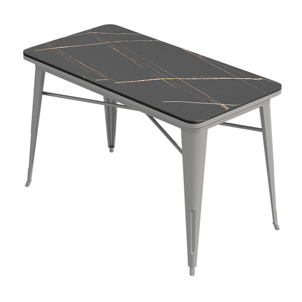 Industrial Sintered Stone Dinner Room Kitchen Table Black Table with Grey Frame for Dining Room Without Chairs Clearhalo ' dining_table' 'Dining Tables & Seating' 'Dining Tables' 'furn' 'furn_dining_table' 'Furniture' 'furniture_dining_table' 'Kitchen & Dining Furniture' 'kitchen&dining_furn' 'kitchen' 'kitchen_dining_table' 3875952