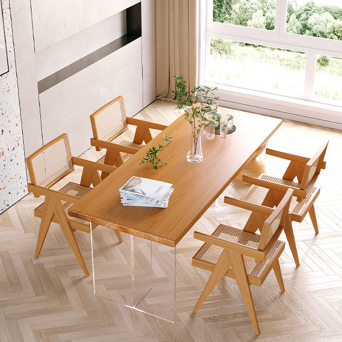 Minimalist Khaki Solid Wood Dining Table Rectangle Shape Dining Table with Double Pedestal Bases Clearhalo ' dining_table' 'Dining Tables & Seating' 'Dining Tables' 'furn' 'furn_dining_table' 'Furniture' 'furniture_dining_table' 'Kitchen & Dining Furniture' 'kitchen&dining_furn' 'kitchen' 'kitchen_dining_table' 3886693