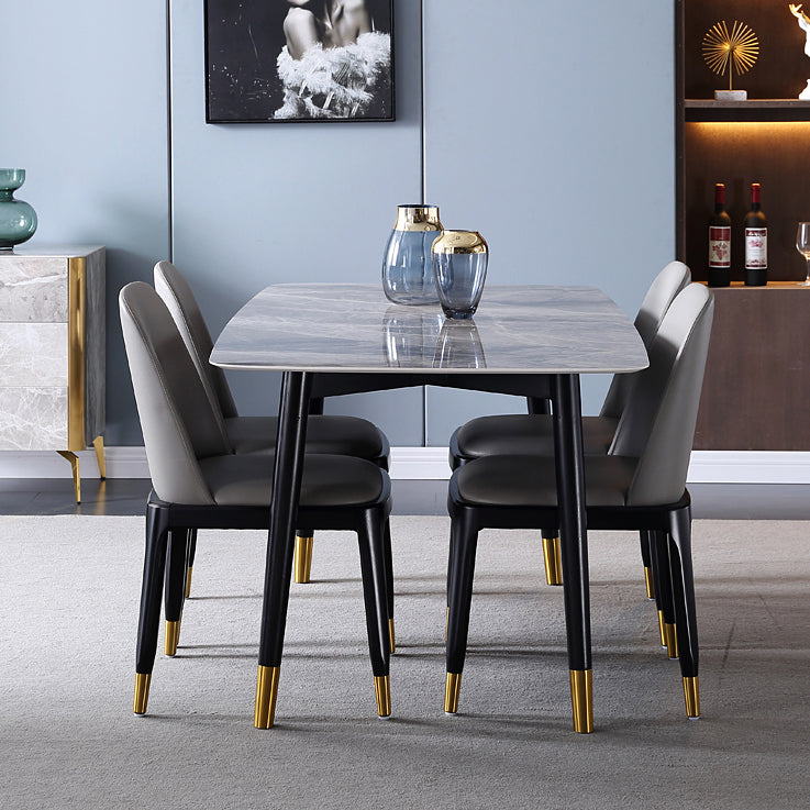Rectangle 4 Legs Luxury Dining Table Grey Tone Fixed Table of Sintered Stone Clearhalo ' dining_table' 'Dining Tables & Seating' 'Dining Tables' 'furn' 'furn_dining_table' 'Furniture' 'furniture_dining_table' 'Kitchen & Dining Furniture' 'kitchen&dining_furn' 'kitchen' 'kitchen_dining_table' 3902374