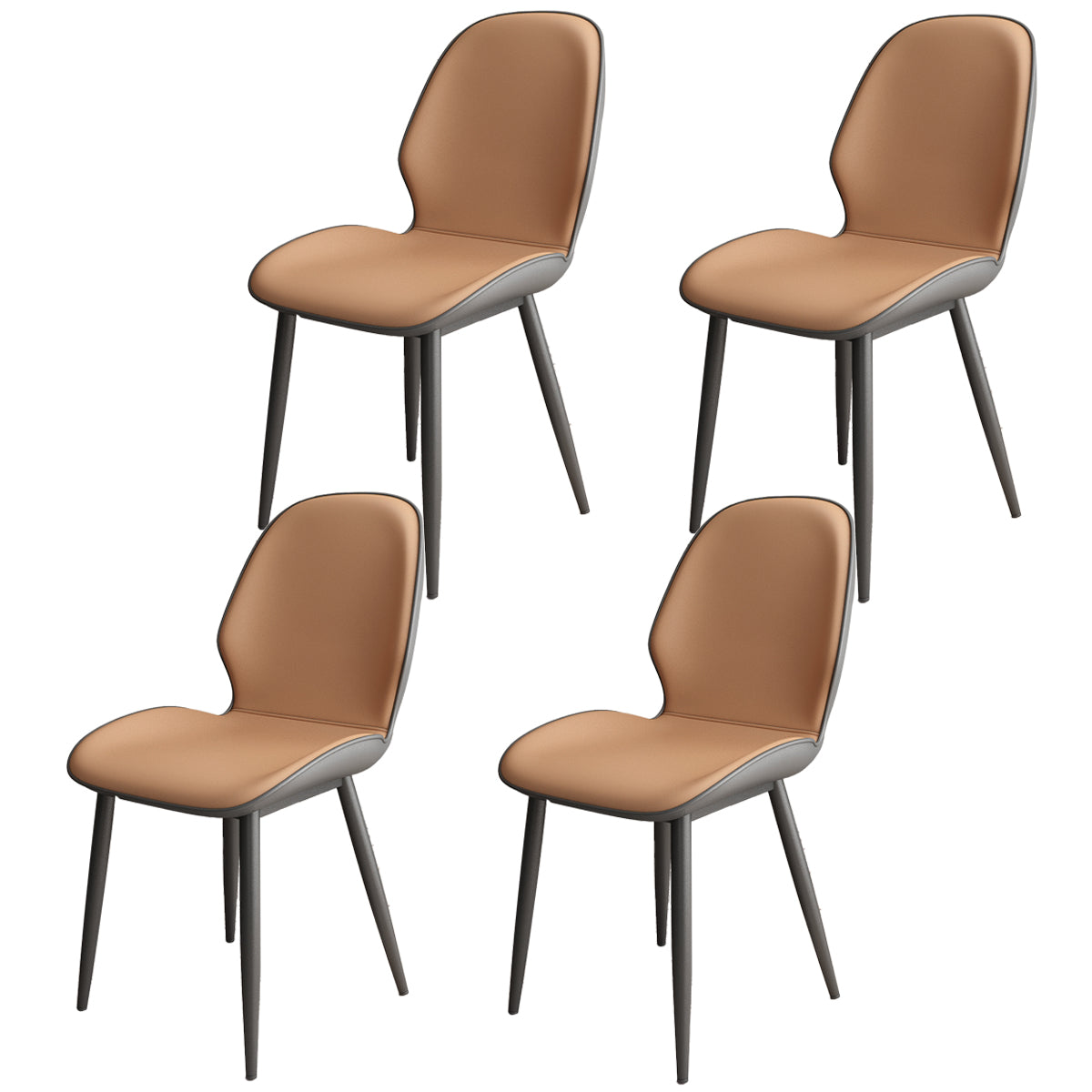 Contemporary Metal Dining Room Chairs PU Leather Dining Armless Chairs for Indoor Use Light Brown 4 Piece Set Clearhalo ' kitchen&dining_furn' 'Dining Chairs' 'Dining Tables & Seating' 'dining_chair' 'furn' 'furn_dining_chair' 'Furniture' 'furniture_dining_chair' 'Kitchen & Dining Furniture' 'kitchen' 3909838