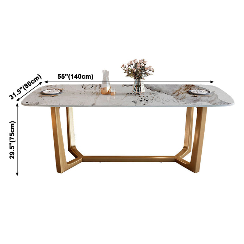 Traditional Luxury Sintered Stone Top Dining Table Rectangle Table with Gold Trestle Base Clearhalo ' dining_table' 'Dining Tables & Seating' 'Dining Tables' 'furn' 'furn_dining_table' 'Furniture' 'furniture_dining_table' 'Kitchen & Dining Furniture' 'kitchen&dining_furn' 'kitchen' 'kitchen_dining_table' 3923272