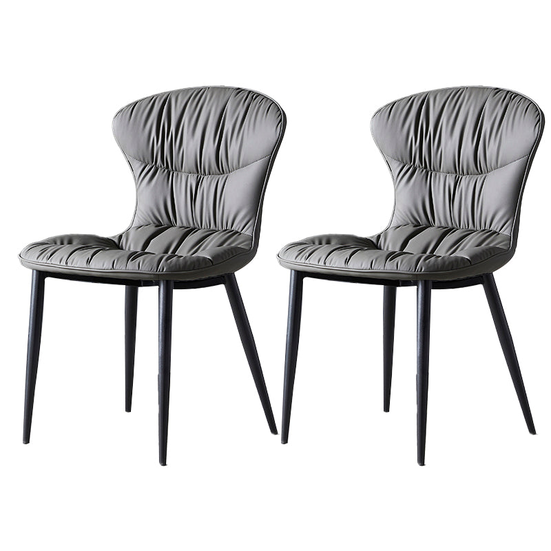 Scandinavian Style Leather Dining Chairs Upholstered Solid Back Armless Chairs (Set of 2) Dark Gray Clearhalo ' kitchen&dining_furn' 'Dining Chairs' 'Dining Tables & Seating' 'dining_chair' 'furn' 'furn_dining_chair' 'Furniture' 'furniture_dining_chair' 'Kitchen & Dining Furniture' 'kitchen' 3944987
