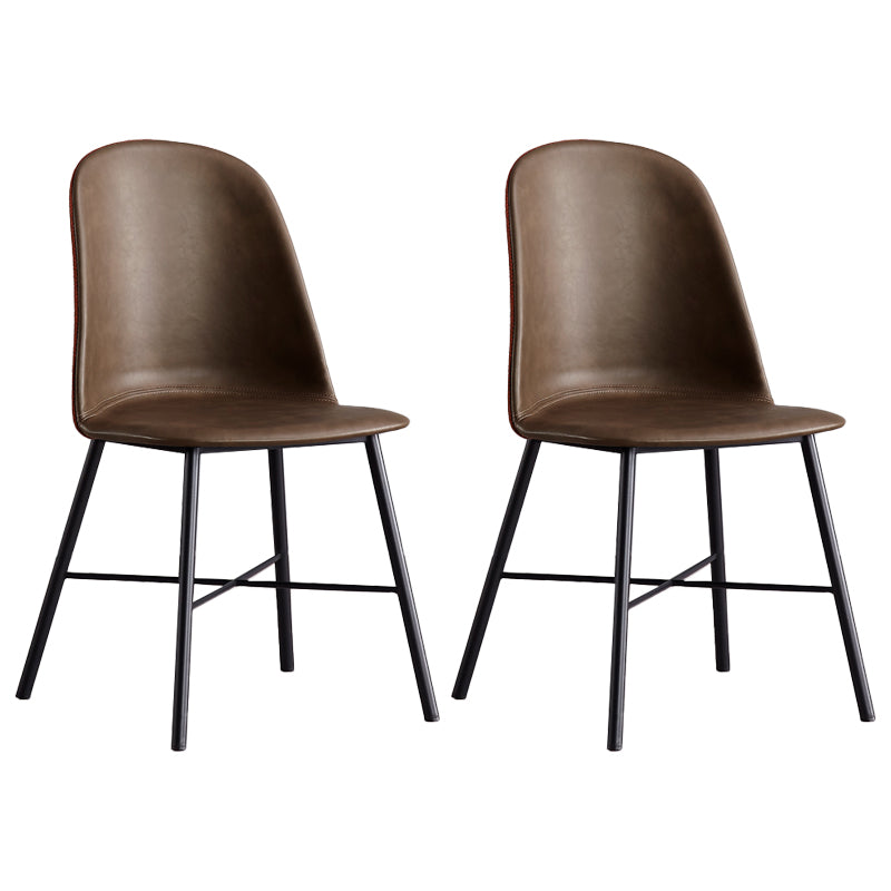 Modern Armless Dining Chairs Solid Back Dining Side Chair with Black Legs (Set of 2) Coffee Clearhalo ' kitchen&dining_furn' 'Dining Chairs' 'Dining Tables & Seating' 'dining_chair' 'furn' 'furn_dining_chair' 'Furniture' 'furniture_dining_chair' 'Kitchen & Dining Furniture' 'kitchen' 3950579
