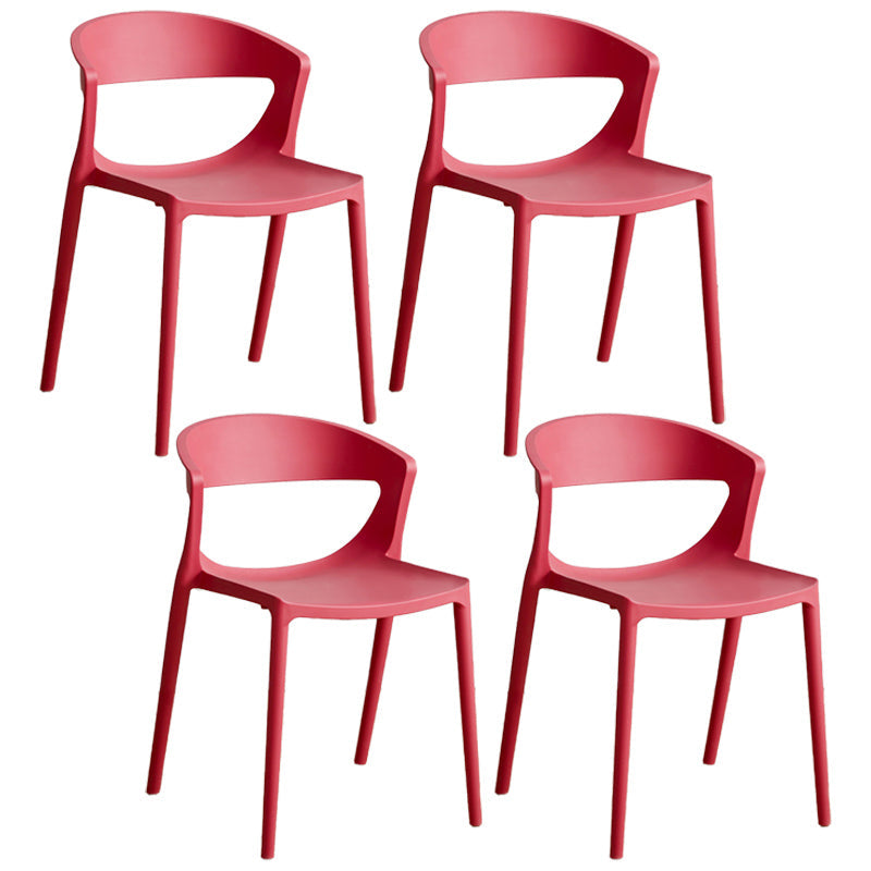 Minimalist Style Plastic Dining Armless Chairs Open Back Dining Side Chair Red 4 Piece Set Clearhalo ' kitchen&dining_furn' 'Dining Chairs' 'Dining Tables & Seating' 'dining_chair' 'furn' 'furn_dining_chair' 'Furniture' 'furniture_dining_chair' 'Kitchen & Dining Furniture' 'kitchen' 3950709