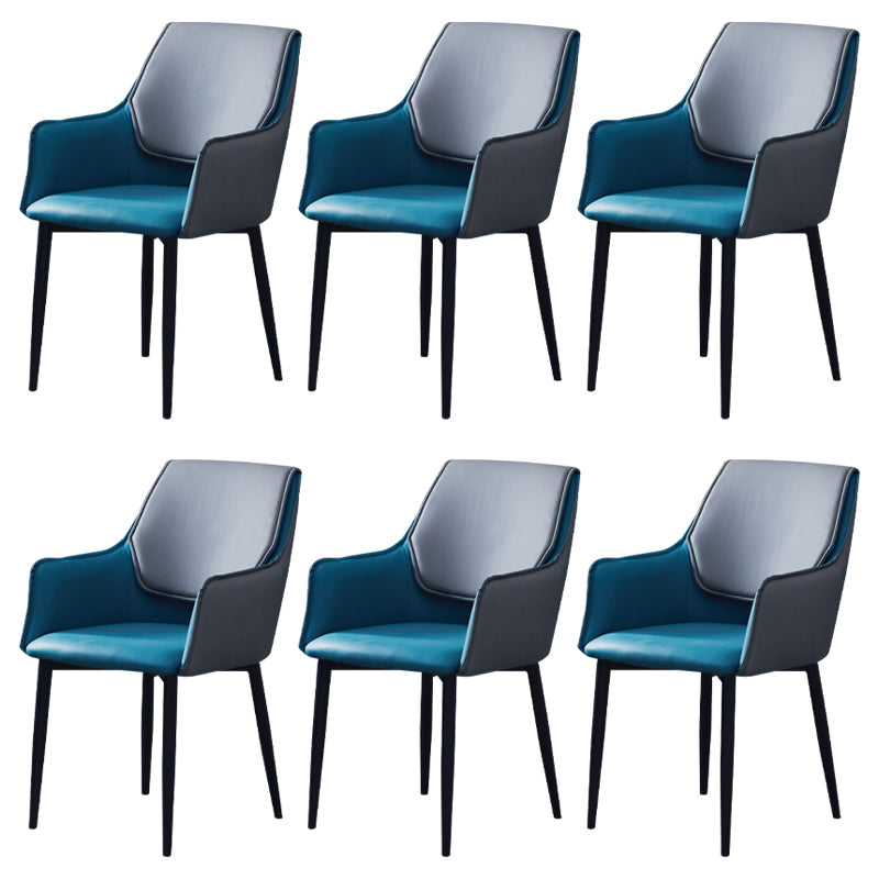 Indoor Contemporary Arm Chair Solid Back Metal Upholstered Dining Room Chair Blue 6 Piece Set Clearhalo ' kitchen&dining_furn' 'Dining Chairs' 'Dining Tables & Seating' 'dining_chair' 'furn' 'furn_dining_chair' 'Furniture' 'furniture_dining_chair' 'Kitchen & Dining Furniture' 'kitchen' 3957008