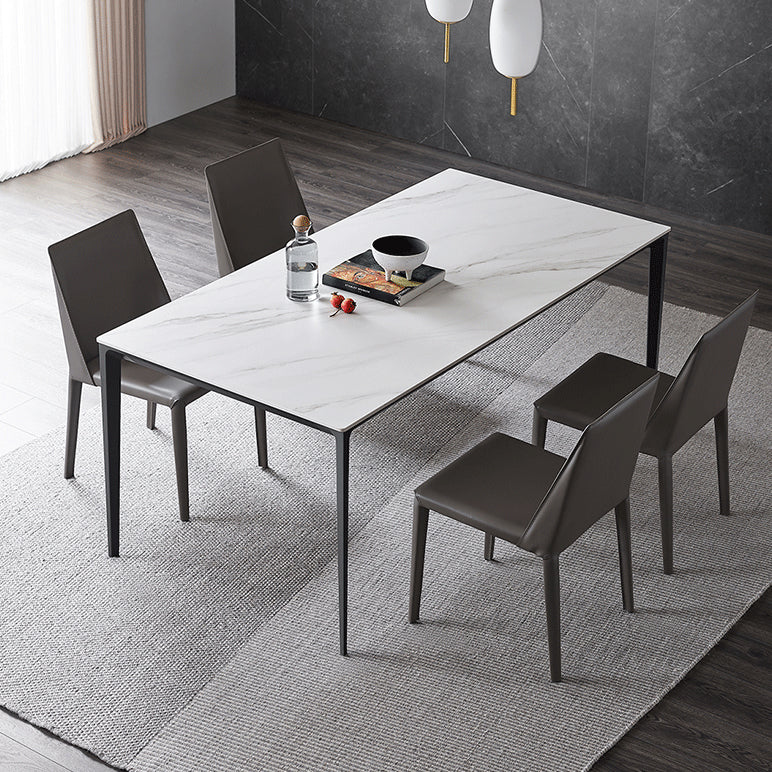 Simple Kitchen Rectangle Shape Dining Table Sintered Stone Top Dining Table with 4 Legs Base White Without Chairs Clearhalo ' dining_table' 'Dining Tables & Seating' 'Dining Tables' 'furn' 'furn_dining_table' 'Furniture' 'furniture_dining_table' 'Kitchen & Dining Furniture' 'kitchen&dining_furn' 'kitchen' 'kitchen_dining_table' 3959583