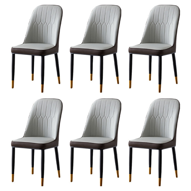Glam Style Metal Dining Room Chairs Armless Parsons Leather Chair for Restaurant Grey 6 Piece Set Brass Gold Clearhalo ' kitchen&dining_furn' 'Dining Chairs' 'Dining Tables & Seating' 'dining_chair' 'furn' 'furn_dining_chair' 'Furniture' 'furniture_dining_chair' 'Kitchen & Dining Furniture' 'kitchen' 3968267