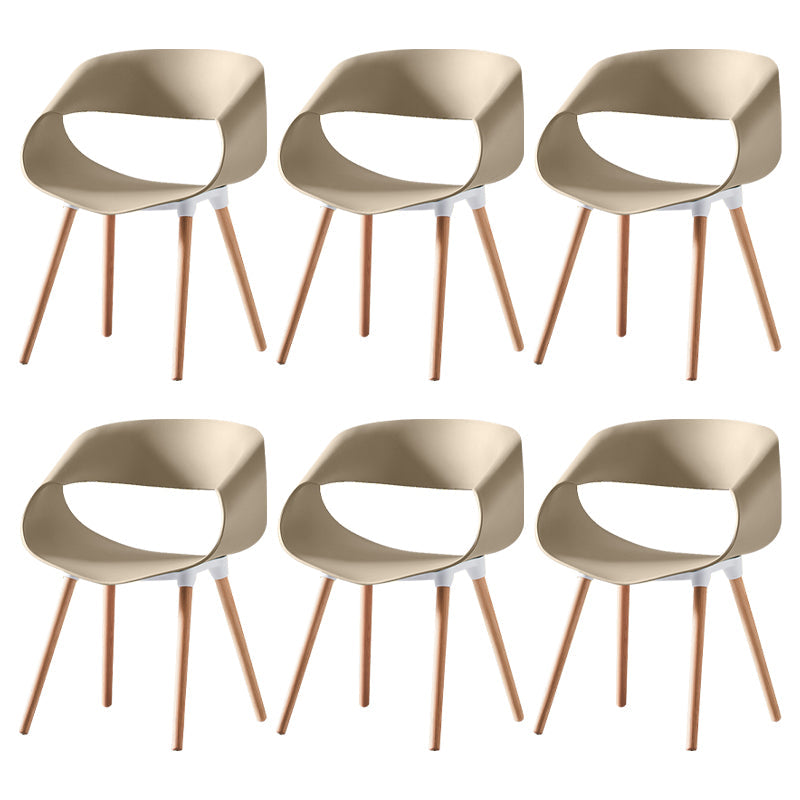 Scandinavian Armless Dining Chairs Eames Side Dining Chairs with Wood Legs Khaki Set of 6 Clearhalo ' kitchen&dining_furn' 'Dining Chairs' 'Dining Tables & Seating' 'dining_chair' 'Furniture' 'furniture_dining_chair' 'Kitchen & Dining Furniture' 'kitchen' 3968325