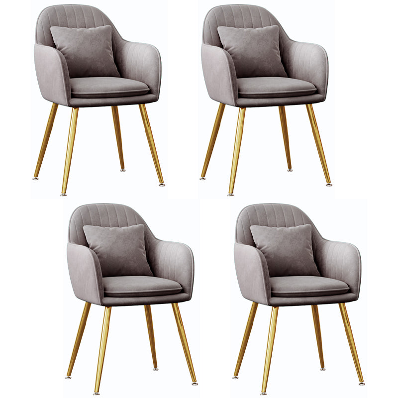 Scandinavian Style Metal Dining Chair Bedroom Upholstered Chair with Arm Grey 4 Piece Set Brass Gold Clearhalo ' kitchen&dining_furn' 'Dining Chairs' 'Dining Tables & Seating' 'dining_chair' 'furn' 'furn_dining_chair' 'Furniture' 'furniture_dining_chair' 'Kitchen & Dining Furniture' 'kitchen' 3968541