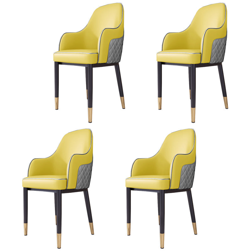 Scandinavian Style Dining Chair Upholstered Dining Room Metal Chair with Arm Yellow-Gray 4 Piece Set Clearhalo ' kitchen&dining_furn' 'Dining Chairs' 'Dining Tables & Seating' 'dining_chair' 'furn' 'furn_dining_chair' 'Furniture' 'furniture_dining_chair' 'Kitchen & Dining Furniture' 'kitchen' 3968611