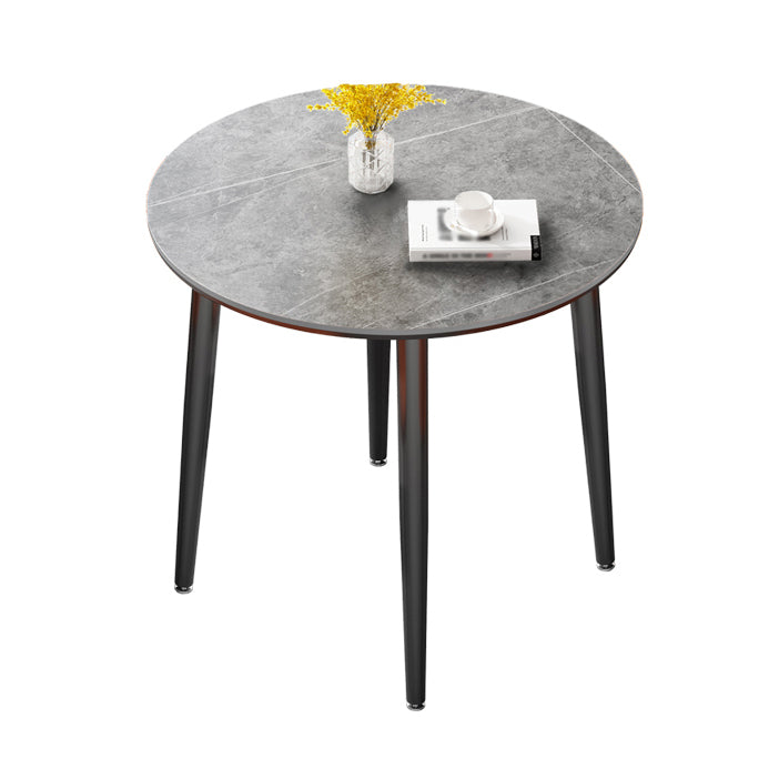 Modern Sintered Stone Dinner Table 4 Legs 31.2" Dining Table with Black Frame Round Gray Without Chairs Clearhalo ' dining_table' 'Dining Tables & Seating' 'Dining Tables' 'furn' 'furn_dining_table' 'Furniture' 'furniture_dining_table' 'Kitchen & Dining Furniture' 'kitchen&dining_furn' 'kitchen' 'kitchen_dining_table' 3969764