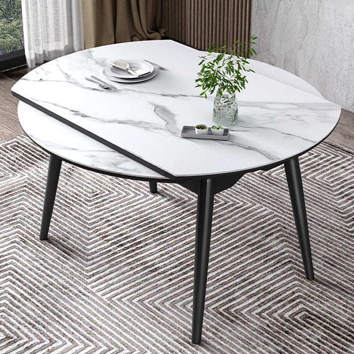 Round Extendable Stone Dining Site Table Contemporary 51.2'' Dinette Table White Without Chairs Clearhalo ' dining_table' 'Dining Tables & Seating' 'Dining Tables' 'furn' 'furn_dining_table' 'Furniture' 'furniture_dining_table' 'Kitchen & Dining Furniture' 'kitchen&dining_furn' 'kitchen' 'kitchen_dining_table' 3969779