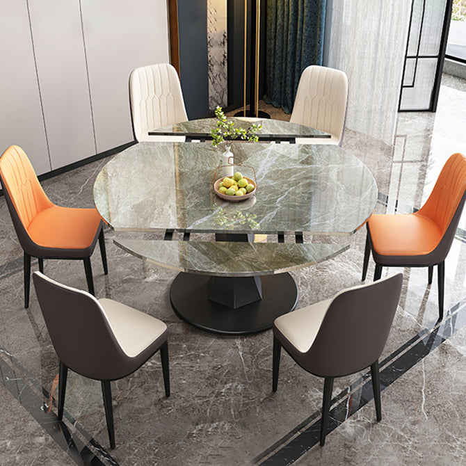 Simplicity Round Dining Room Table Sintered Stone Table with Pedestal Base Gray Black Clearhalo ' dining_table' 'Dining Tables & Seating' 'Dining Tables' 'furn' 'furn_dining_table' 'Furniture' 'furniture_dining_table' 'Kitchen & Dining Furniture' 'kitchen&dining_furn' 'kitchen' 'kitchen_dining_table' 3970070