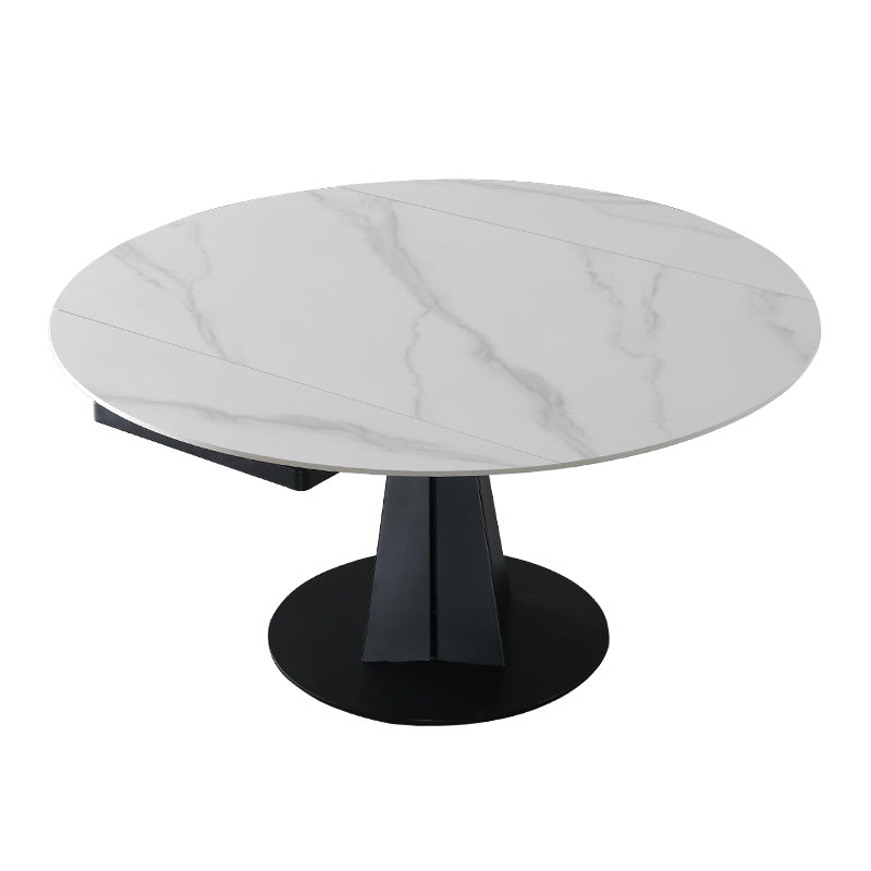 Extendable Round Dining Table Modern Sintered Stone Top Table with Black Pedestal White Without Chairs Clearhalo ' dining_table' 'Dining Tables & Seating' 'Dining Tables' 'furn' 'furn_dining_table' 'Furniture' 'furniture_dining_table' 'Kitchen & Dining Furniture' 'kitchen&dining_furn' 'kitchen' 'kitchen_dining_table' 3979505