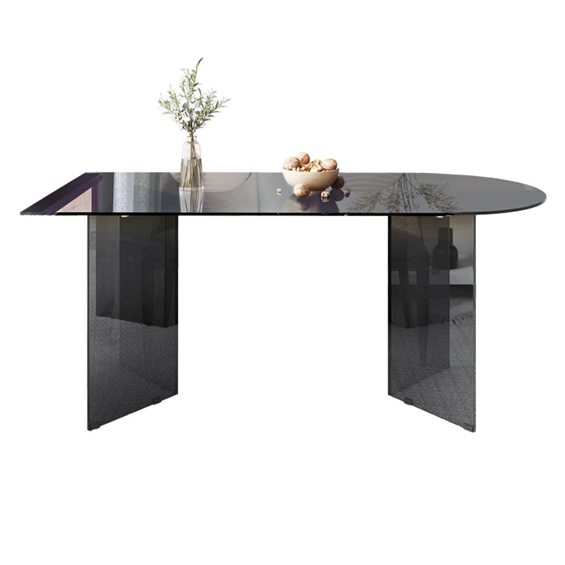 Tempered Glass Dining Table Double Pedestal Base Free Form Table for Home Light Gray Without Chairs Clearhalo ' dining_table' 'Dining Tables & Seating' 'Dining Tables' 'furn' 'furn_dining_table' 'Furniture' 'furniture_dining_table' 'Kitchen & Dining Furniture' 'kitchen&dining_furn' 'kitchen' 'kitchen_dining_table' 3979598