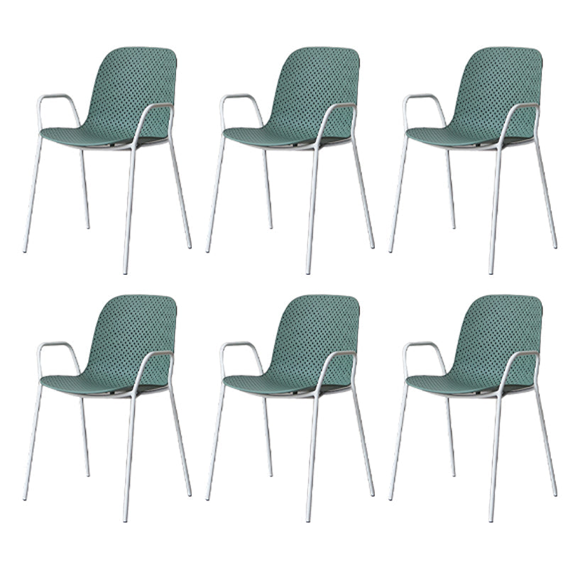 Industrial Style Kitchen Plastic Dining Chairs Dining Stackable Arm Chairs with Metal Legs Blackish Green 6 Piece Set Clearhalo ' kitchen&dining_furn' 'Dining Chairs' 'Dining Tables & Seating' 'dining_chair' 'furn' 'furn_dining_chair' 'Furniture' 'furniture_dining_chair' 'Kitchen & Dining Furniture' 'kitchen' 3999031