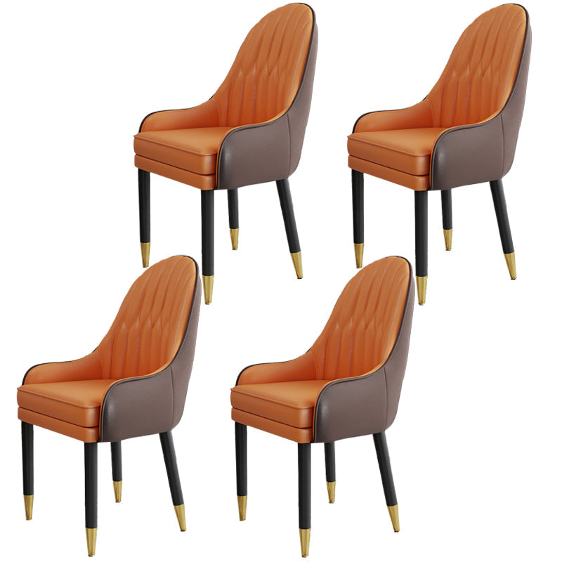 Scandinavian Style Metal Chairs Solid Back Arm Kitchen Dining Chair Set Khaki-Orange 4 Piece Set Clearhalo ' kitchen&dining_furn' 'Dining Chairs' 'Dining Tables & Seating' 'dining_chair' 'furn' 'furn_dining_chair' 'Furniture' 'furniture_dining_chair' 'Kitchen & Dining Furniture' 'kitchen' 3999257