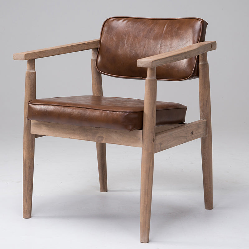 Country Style Home Arm Chair Open Back Wood Upholstered Single Dining Room Chair Brown Walnut Clearhalo ' kitchen&dining_furn' 'Dining Chairs' 'Dining Tables & Seating' 'dining_chair' 'furn' 'furn_dining_chair' 'Furniture' 'furniture_dining_chair' 'Kitchen & Dining Furniture' 'kitchen' 4008299