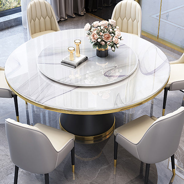 Marble Dining Table Luxury Style Single Pedestal Base Table for Dining Room White Without Chairs Clearhalo ' dining_table' 'Dining Tables & Seating' 'Dining Tables' 'furn' 'furn_dining_table' 'Furniture' 'furniture_dining_table' 'Kitchen & Dining Furniture' 'kitchen&dining_furn' 'kitchen' 'kitchen_dining_table' 4020890