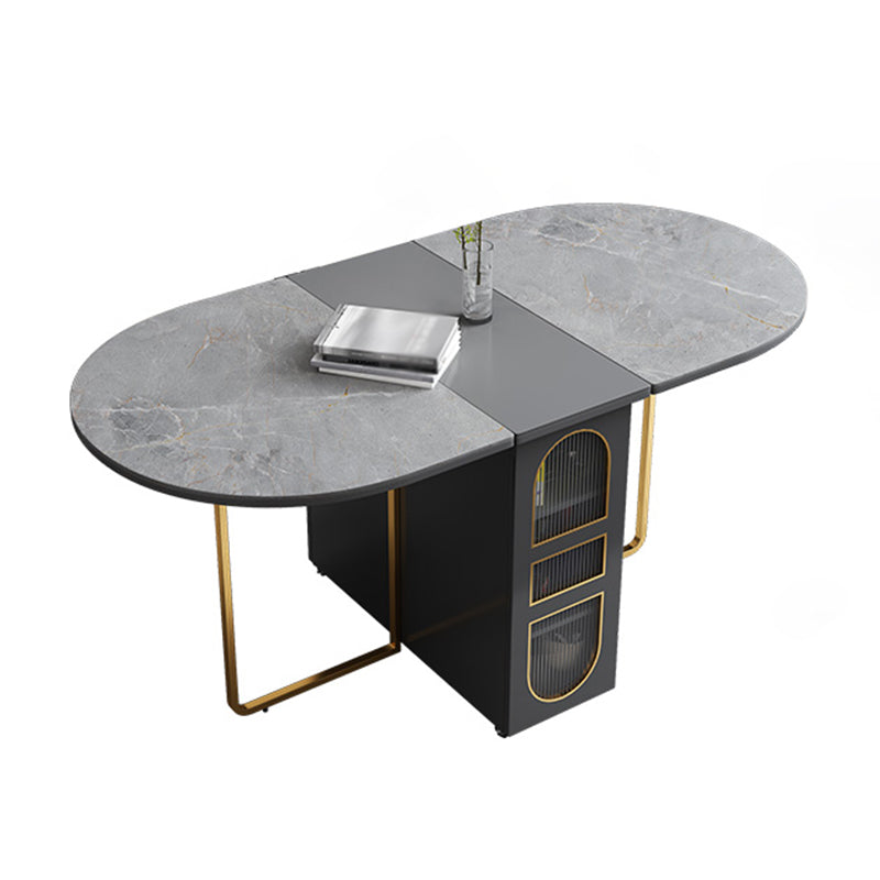 Sintered Stone Dining Table Modern Oval Drop-Leaf 59" Dining Table for Home Use Gray Without Chairs Clearhalo ' dining_table' 'Dining Tables & Seating' 'Dining Tables' 'furn' 'furn_dining_table' 'Furniture' 'furniture_dining_table' 'Kitchen & Dining Furniture' 'kitchen&dining_furn' 'kitchen' 'kitchen_dining_table' 4020904