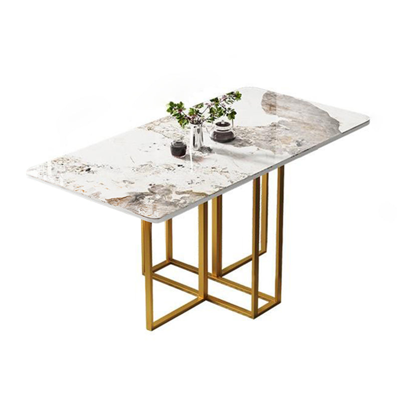 59'' Foldable Sintered Stone Top Kitchen Table Modern Rectangle Table with Trestle Base White Without Chairs Clearhalo ' dining_table' 'Dining Tables & Seating' 'Dining Tables' 'furn' 'furn_dining_table' 'Furniture' 'furniture_dining_table' 'Kitchen & Dining Furniture' 'kitchen&dining_furn' 'kitchen' 'kitchen_dining_table' 4020963