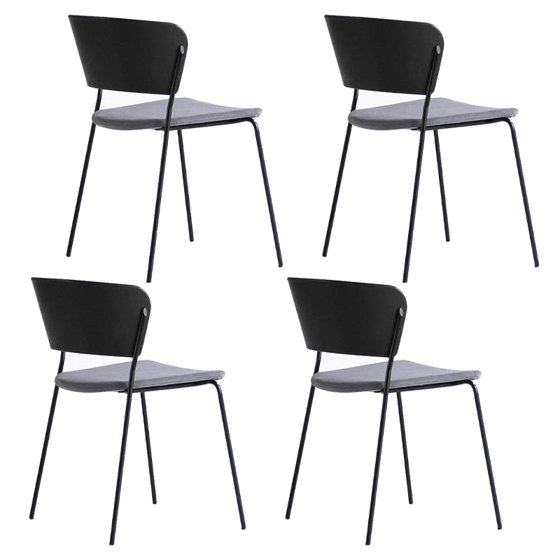Contemporary Metal Stackable Chairs Kitchen Dining Room Open Back Side Chair Dark Gray-Black 4 Piece Set Clearhalo ' kitchen&dining_furn' 'Dining Chairs' 'Dining Tables & Seating' 'dining_chair' 'furn' 'furn_dining_chair' 'Furniture' 'furniture_dining_chair' 'Kitchen & Dining Furniture' 'kitchen' 4040293