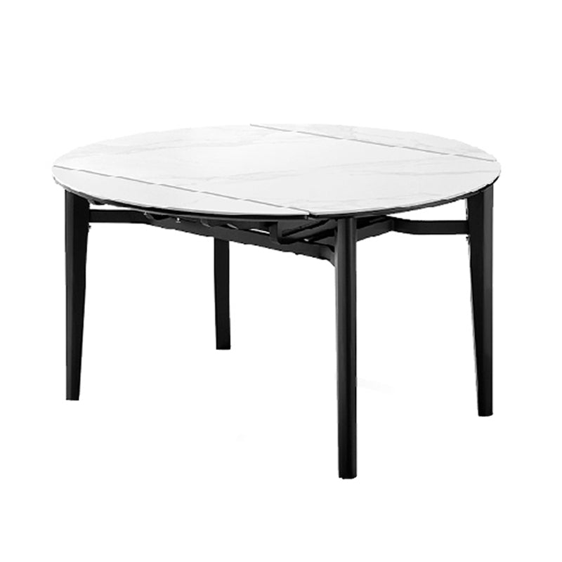 Contemporary Style Round 51.2'' Dining Site Table Stone Drop-Leaf Dining Room Furniture White Without Chairs Clearhalo ' dining_table' 'Dining Tables & Seating' 'Dining Tables' 'furn' 'furn_dining_table' 'Furniture' 'furniture_dining_table' 'Kitchen & Dining Furniture' 'kitchen&dining_furn' 'kitchen' 'kitchen_dining_table' 4051387