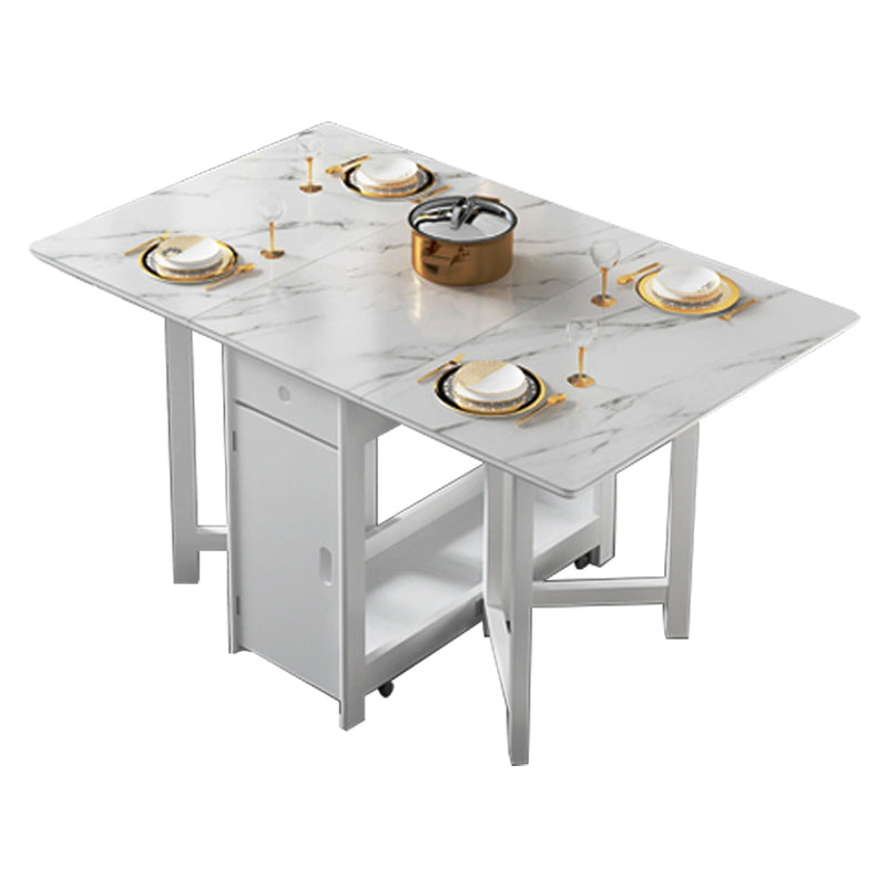 Modern Style White Dining Table Rectangle Sintered Stone Drop-Leaf Dining Table White Without Chairs Clearhalo ' dining_table' 'Dining Tables & Seating' 'Dining Tables' 'furn' 'furn_dining_table' 'Furniture' 'furniture_dining_table' 'Kitchen & Dining Furniture' 'kitchen&dining_furn' 'kitchen' 'kitchen_dining_table' 4060612