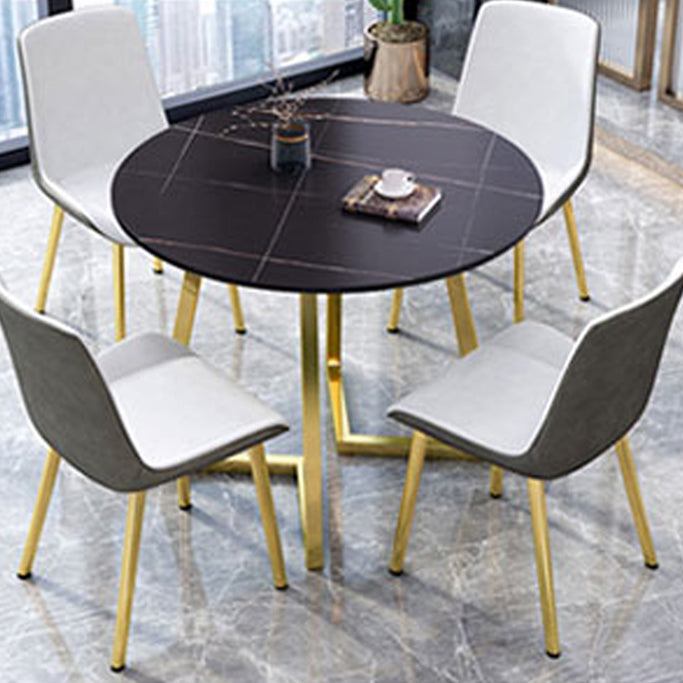 Round Traditional Luxury Dining Table Sintered Stone Table with Double Pedestal,31.5"L x 29.5"H Black Gold Without Chairs Clearhalo ' dining_table' 'Dining Tables & Seating' 'Dining Tables' 'furn' 'furn_dining_table' 'Furniture' 'furniture_dining_table' 'Kitchen & Dining Furniture' 'kitchen&dining_furn' 'kitchen' 'kitchen_dining_table' 4060812