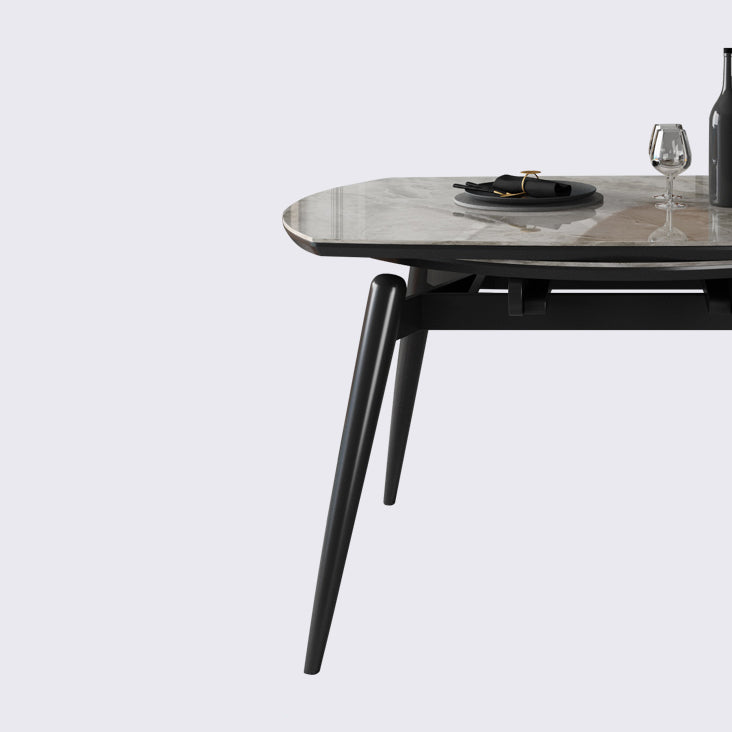 Sintered Stone Top Extendable Round Table for Restaurant Modern Dining Table with Black 4 Legs Clearhalo ' dining_table' 'Dining Tables & Seating' 'Dining Tables' 'furn' 'furn_dining_table' 'Furniture' 'furniture_dining_table' 'Kitchen & Dining Furniture' 'kitchen&dining_furn' 'kitchen' 'kitchen_dining_table' 4061019