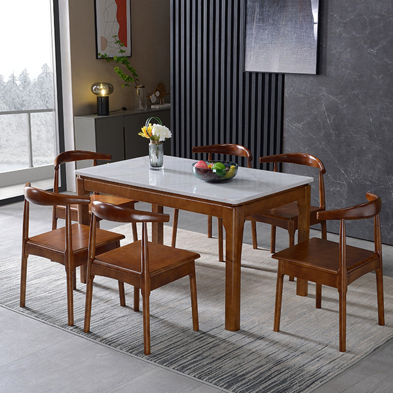 Mid-Century Sintered Stone Dining Table 4 Legs Rubberwood Base Rectangle Table for Home Brown Without Chairs Clearhalo ' dining_table' 'Dining Tables & Seating' 'Dining Tables' 'furn' 'furn_dining_table' 'Furniture' 'furniture_dining_table' 'Kitchen & Dining Furniture' 'kitchen&dining_furn' 'kitchen' 'kitchen_dining_table' 4061090