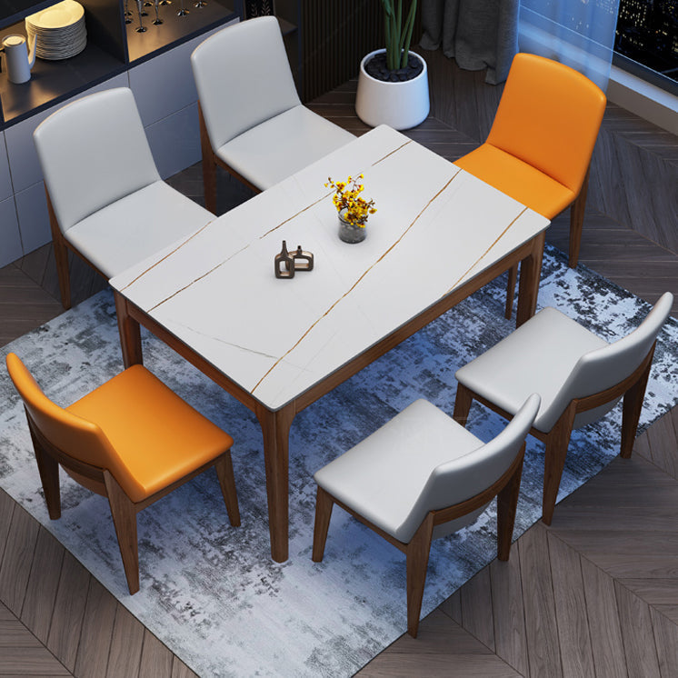 Rectangle Retro Modern Dining Table White Fixed Table with Sintered ...