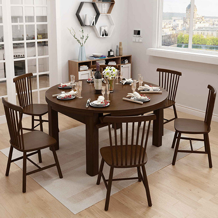 Contemporary Extendable Solid Wood Dining Table Kitchen Standard Dining Table with 4 Legs Base Walnut Without Chairs Clearhalo ' dining_table' 'Dining Tables & Seating' 'Dining Tables' 'furn' 'furn_dining_table' 'Furniture' 'furniture_dining_table' 'Kitchen & Dining Furniture' 'kitchen&dining_furn' 'kitchen' 'kitchen_dining_table' 4092452