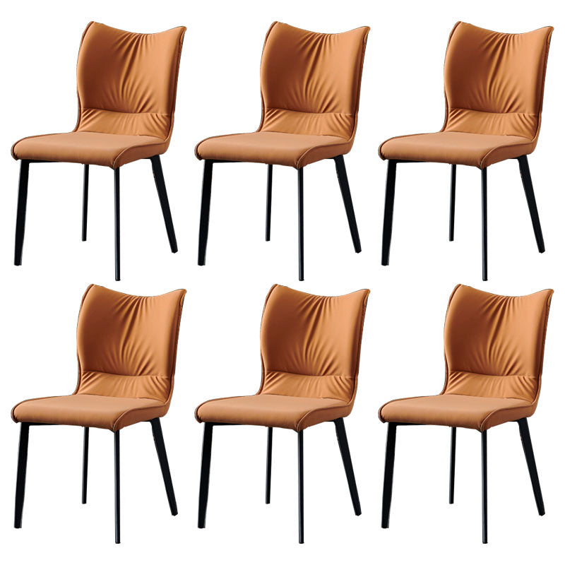 Contemporary PU Leather Dining Chairs Armless Solid Back Side Chairs for Home Use Yellow 6 Piece Set Clearhalo ' kitchen&dining_furn' 'Dining Chairs' 'Dining Tables & Seating' 'dining_chair' 'furn' 'furn_dining_chair' 'Furniture' 'furniture_dining_chair' 'Kitchen & Dining Furniture' 'kitchen' 4096326