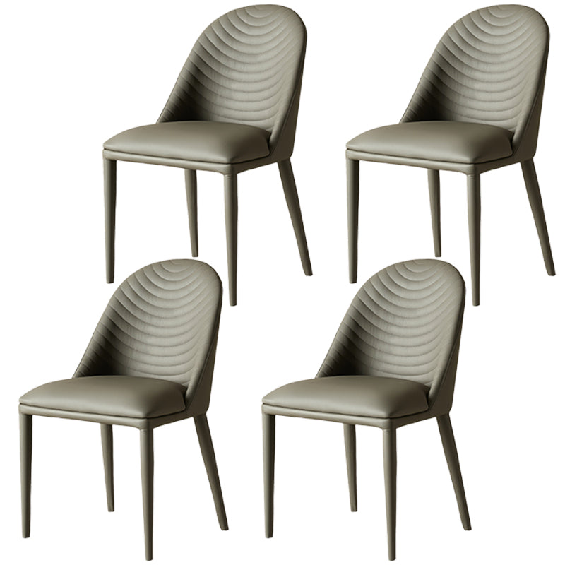 Contemporary Metal Dining Room Chairs Dining Armless Faux Leather Chairs Grey 4 Piece Set Clearhalo ' kitchen&dining_furn' 'Dining Chairs' 'Dining Tables & Seating' 'dining_chair' 'furn' 'furn_dining_chair' 'Furniture' 'furniture_dining_chair' 'Kitchen & Dining Furniture' 'kitchen' 4097282
