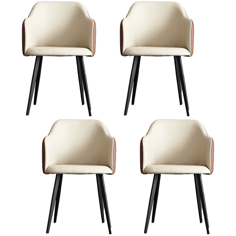 Contemporary Style Leather Dining Arm Chairs Solid Back Upholstered Chairs Gloss White 4 Piece Set Clearhalo ' kitchen&dining_furn' 'Dining Chairs' 'Dining Tables & Seating' 'dining_chair' 'furn' 'furn_dining_chair' 'Furniture' 'furniture_dining_chair' 'Kitchen & Dining Furniture' 'kitchen' 4098207