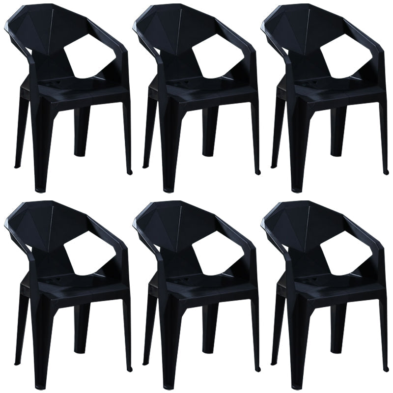 Modern Stacking Dining Side Chairs Slat Back Plastic Dining Arm Chairs Black 6 Piece Set Clearhalo ' kitchen&dining_furn' 'Dining Chairs' 'Dining Tables & Seating' 'dining_chair' 'furn' 'furn_dining_chair' 'Furniture' 'furniture_dining_chair' 'Kitchen & Dining Furniture' 'kitchen' 4098708