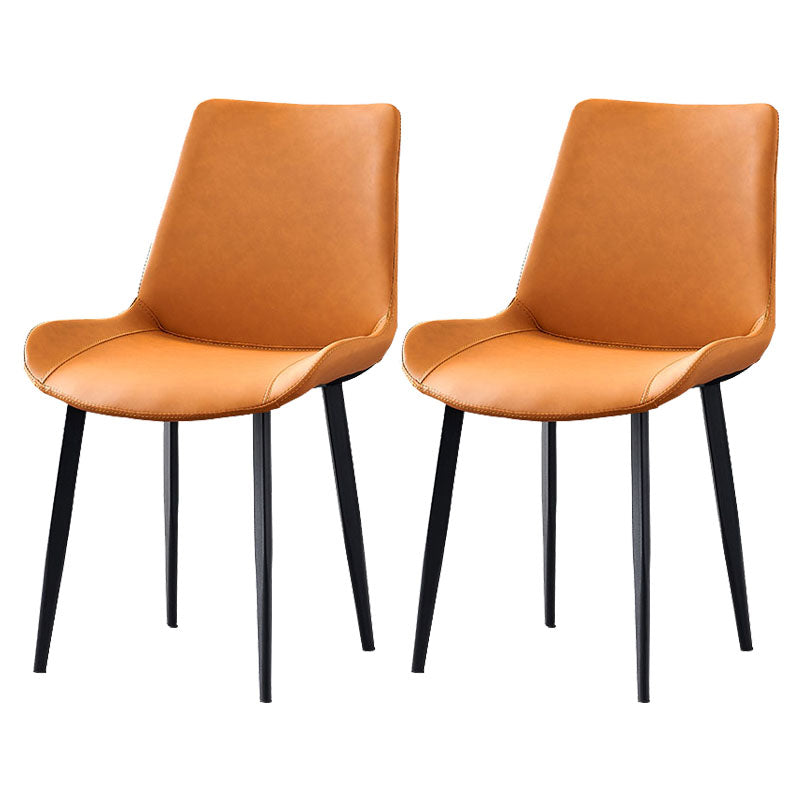 Contemporary Style Leather Dining Chairs Solid Back Armless Side Chairs (Set of 2) Orange Clearhalo ' kitchen&dining_furn' 'Dining Chairs' 'Dining Tables & Seating' 'dining_chair' 'furn' 'furn_dining_chair' 'Furniture' 'furniture_dining_chair' 'Kitchen & Dining Furniture' 'kitchen' 4103301