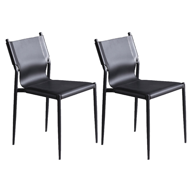 Industrial Style Leather Dining Chairs Solid Back Armless Dining Side Chairs (Set of 2) Black Clearhalo ' kitchen&dining_furn' 'Dining Chairs' 'Dining Tables & Seating' 'dining_chair' 'furn' 'furn_dining_chair' 'Furniture' 'furniture_dining_chair' 'Kitchen & Dining Furniture' 'kitchen' 4104196