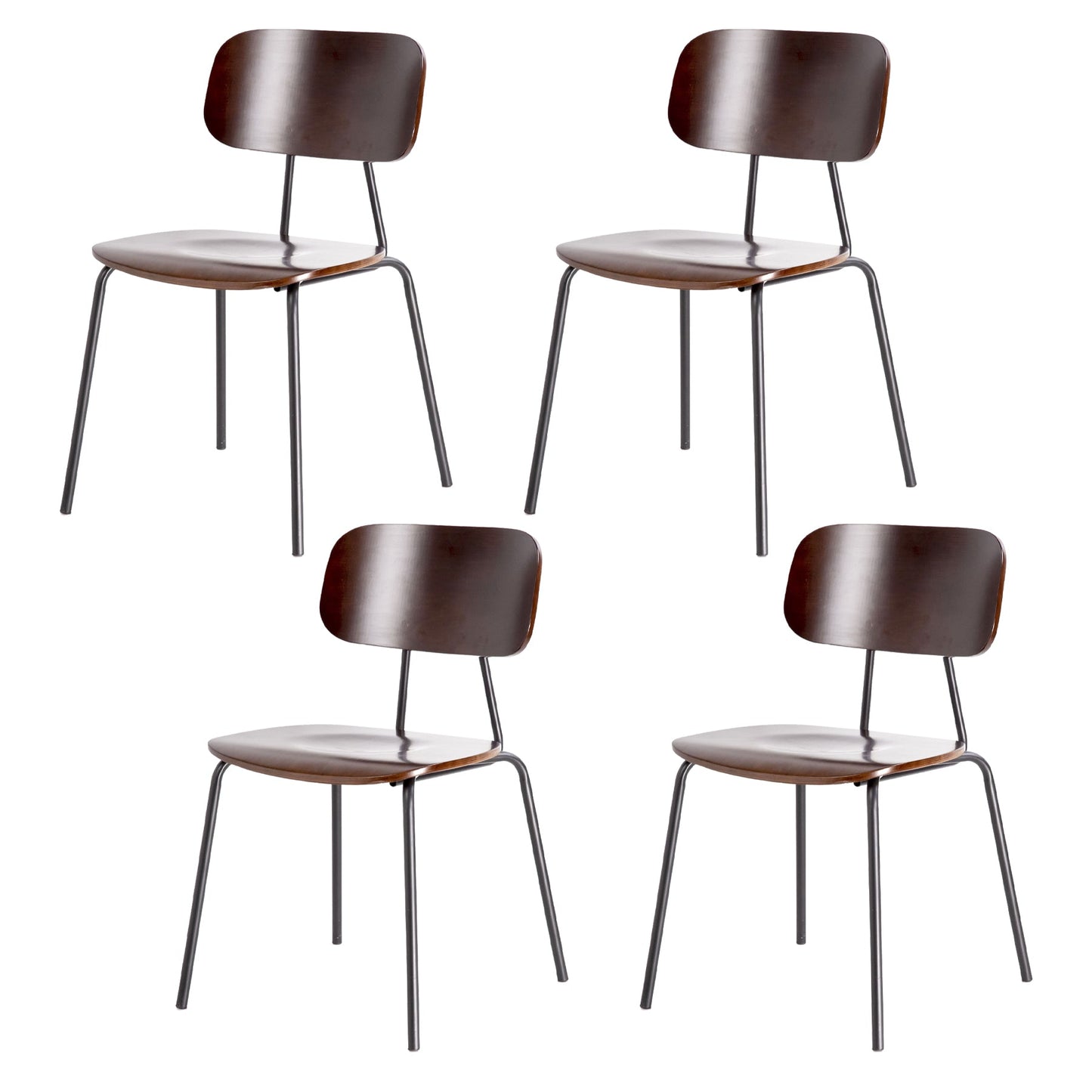 Industrial Metal Side Chair Open Back Stackable Dining Chair with Black Legs Dark Wood 4 Piece Set Clearhalo ' kitchen&dining_furn' 'Dining Chairs' 'Dining Tables & Seating' 'dining_chair' 'furn' 'furn_dining_chair' 'Furniture' 'furniture_dining_chair' 'Kitchen & Dining Furniture' 'kitchen' 4104369