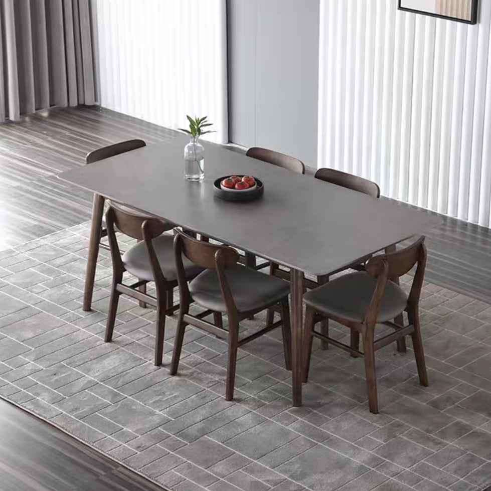 Medieval Modern Sintered Stone Table Rectangle Grey Dining Table with Wooden 4 Legs Clearhalo ' dining_table' 'Dining Tables & Seating' 'Dining Tables' 'furn' 'furn_dining_table' 'Furniture' 'furniture_dining_table' 'Kitchen & Dining Furniture' 'kitchen&dining_furn' 'kitchen' 'kitchen_dining_table' 4111763