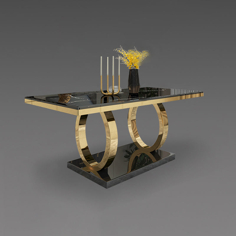 Rectangle Traditional Luxury Dining Table Sintered Stone Table with Gold Trestle Base Black Without Chairs Clearhalo ' dining_table' 'Dining Tables & Seating' 'Dining Tables' 'furn' 'furn_dining_table' 'Furniture' 'furniture_dining_table' 'Kitchen & Dining Furniture' 'kitchen&dining_furn' 'kitchen' 'kitchen_dining_table' 4112032