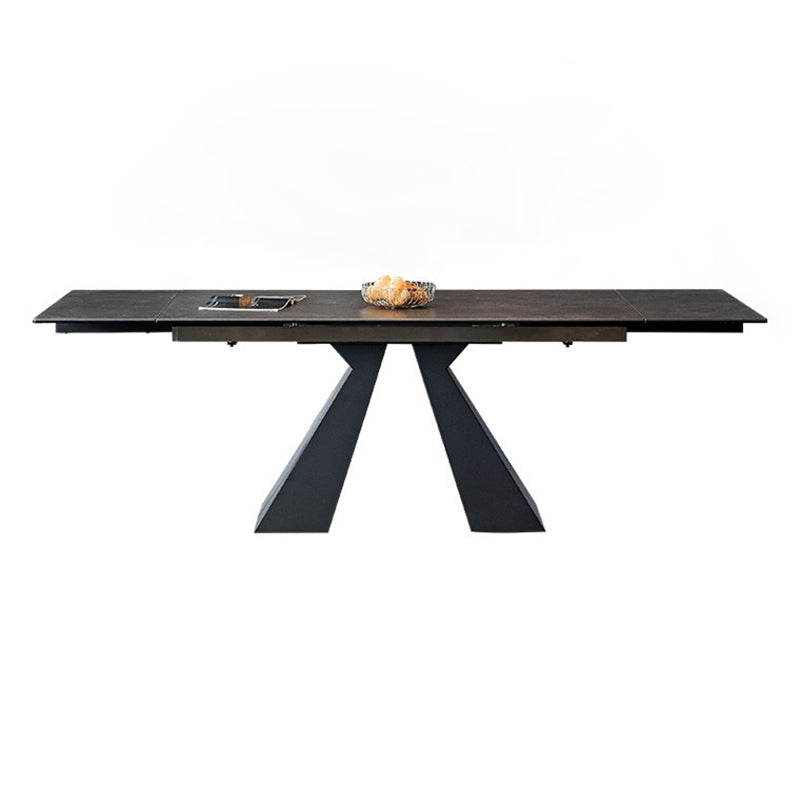 Rectangle Traditional Luxury Dining Table Grey Sintered Stone Table with Double Pedestal Extension Without Chairs Clearhalo ' dining_table' 'Dining Tables & Seating' 'Dining Tables' 'furn' 'furn_dining_table' 'Furniture' 'furniture_dining_table' 'Kitchen & Dining Furniture' 'kitchen&dining_furn' 'kitchen' 'kitchen_dining_table' 4112147