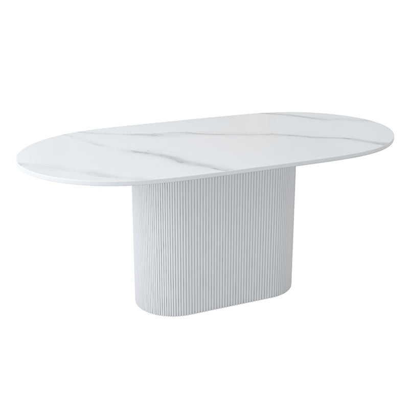 Oval Shape White Tone Table Simplicity Pedestal Table for Dining Room Stone 55.1"L x 31.5"W x 29.5"H Without Chairs Clearhalo ' dining_table' 'Dining Tables & Seating' 'Dining Tables' 'furn' 'furn_dining_table' 'Furniture' 'furniture_dining_table' 'Kitchen & Dining Furniture' 'kitchen&dining_furn' 'kitchen' 'kitchen_dining_table' 4112309