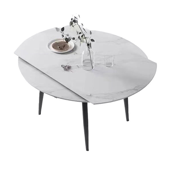 Simplicity Style Round Stone Table Drop-Leaf Dinner Table for Dining Room White Clearhalo ' dining_table' 'Dining Tables & Seating' 'Dining Tables' 'Furniture' 'furniture_dining_table' 'Kitchen & Dining Furniture' 'kitchen&dining_furn' 'kitchen' 'kitchen_dining_table' 4112609