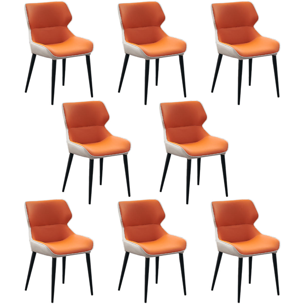Contemporary Faux Leather Dining Chairs Upholstered Side Arm Chairs for Home Use Orange White 8 Piece Set Clearhalo ' kitchen&dining_furn' 'Dining Chairs' 'Dining Tables & Seating' 'dining_chair' 'furn' 'furn_dining_chair' 'Furniture' 'furniture_dining_chair' 'Kitchen & Dining Furniture' 'kitchen' 4118261
