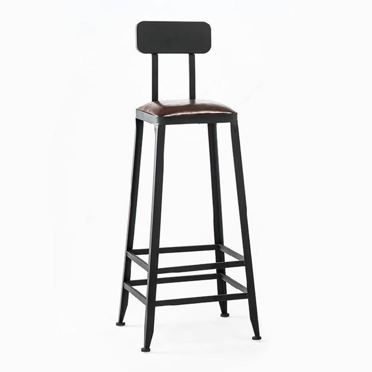 Industrial Brown Leather Bar Stools Square Stool with Metal Base With Back Bar Stool(31"H) Clearhalo 'Bar Furniture' 'Bar Stools' 'bar_stools' 'furniture_bar_stools' 'Kitchen & Dining Furniture' 'kitchen&dining_furn' 'kitchen' 'kitchen_furn' Furniture' 4123480