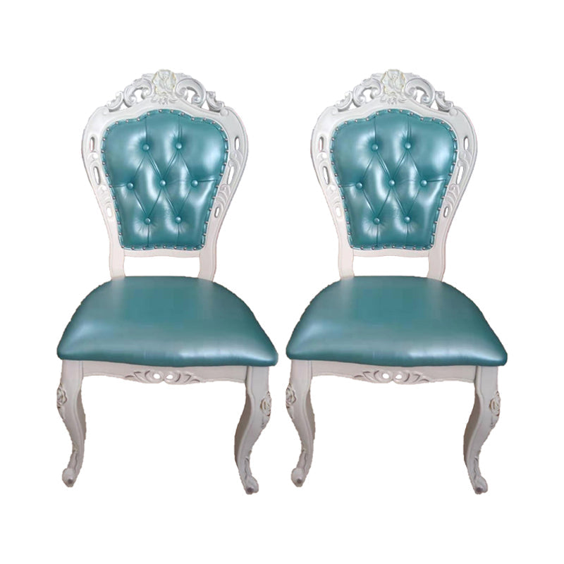Victorian Rubberwood King Louis Back Chair Matte Finish Leather Dining Chair (Set of 2) Blue Clearhalo ' kitchen&dining_furn' 'Dining Chairs' 'Dining Tables & Seating' 'dining_chair' 'furn' 'furn_dining_chair' 'Furniture' 'furniture_dining_chair' 'Kitchen & Dining Furniture' 'kitchen' 4128869
